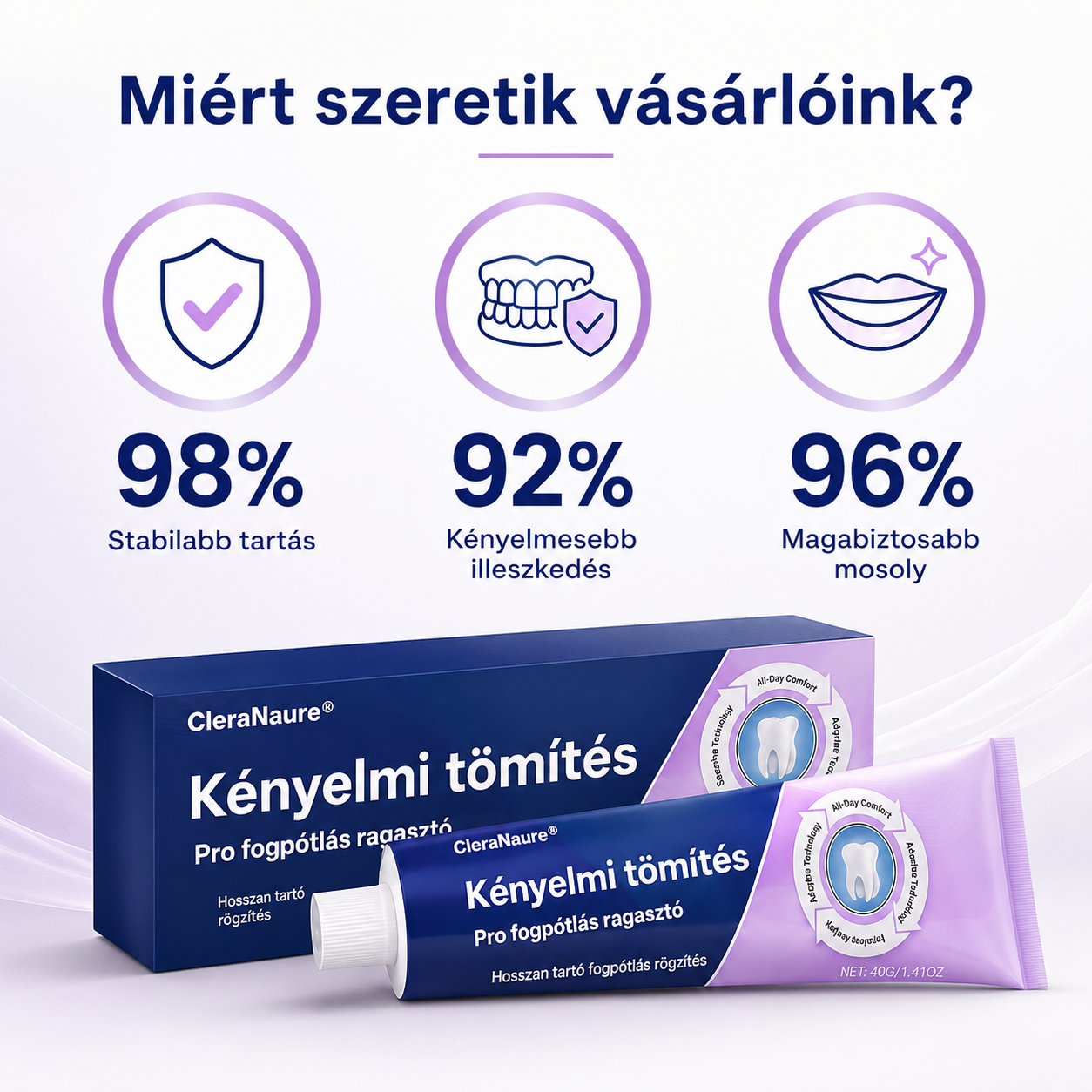 💎💎💎 KORLÁTOZOTT KÜLÖNLEGES AJÁNLAT 🔥 CleraNaure® Comfort Seal Pro Fogsor Ragasztó 🦷💜💜💜 FDA Tanúsítvánnyal🦷🦷🦷🦷
