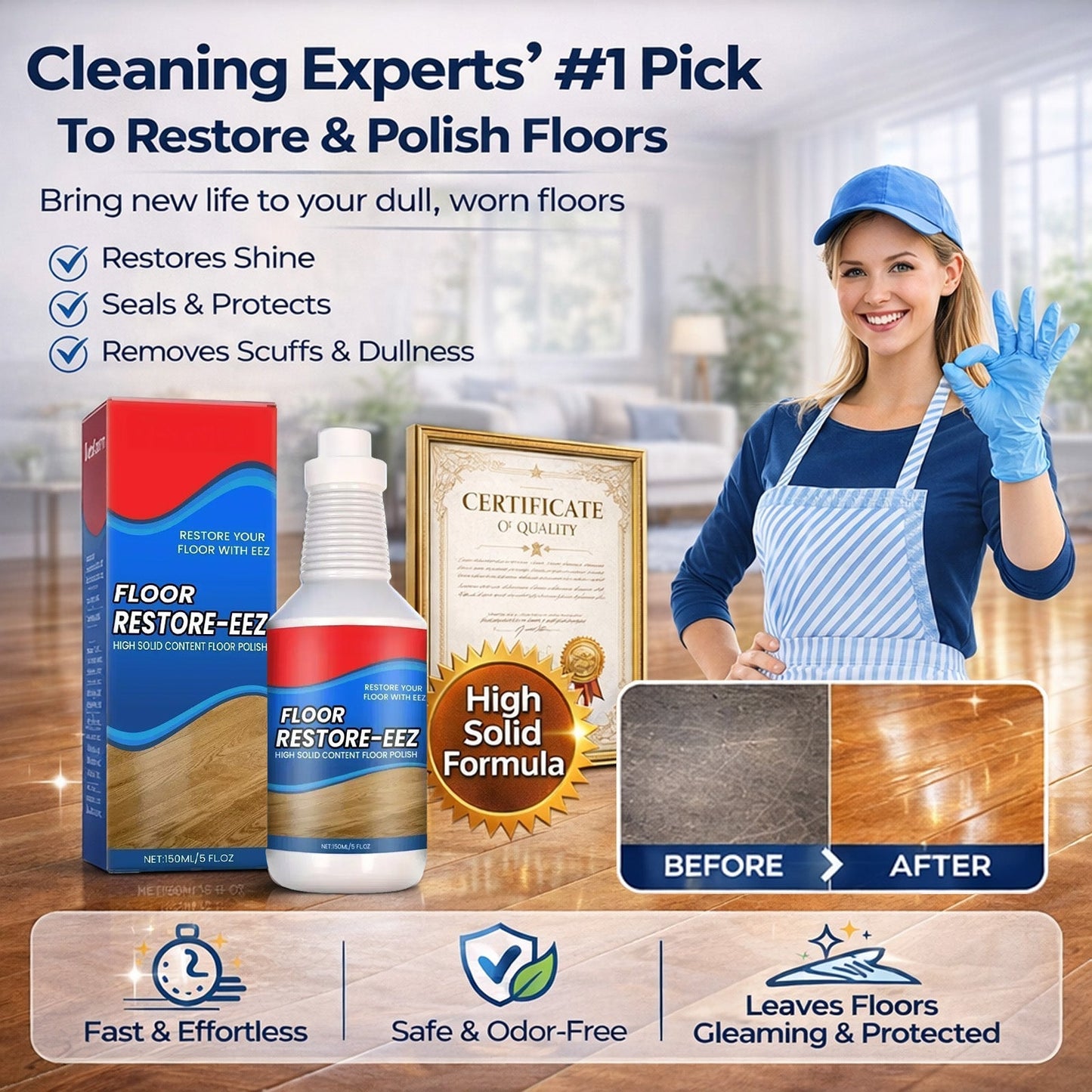 KUBOZN® Floor Restorer – Fast-drying, non-toxic shine. ✨
