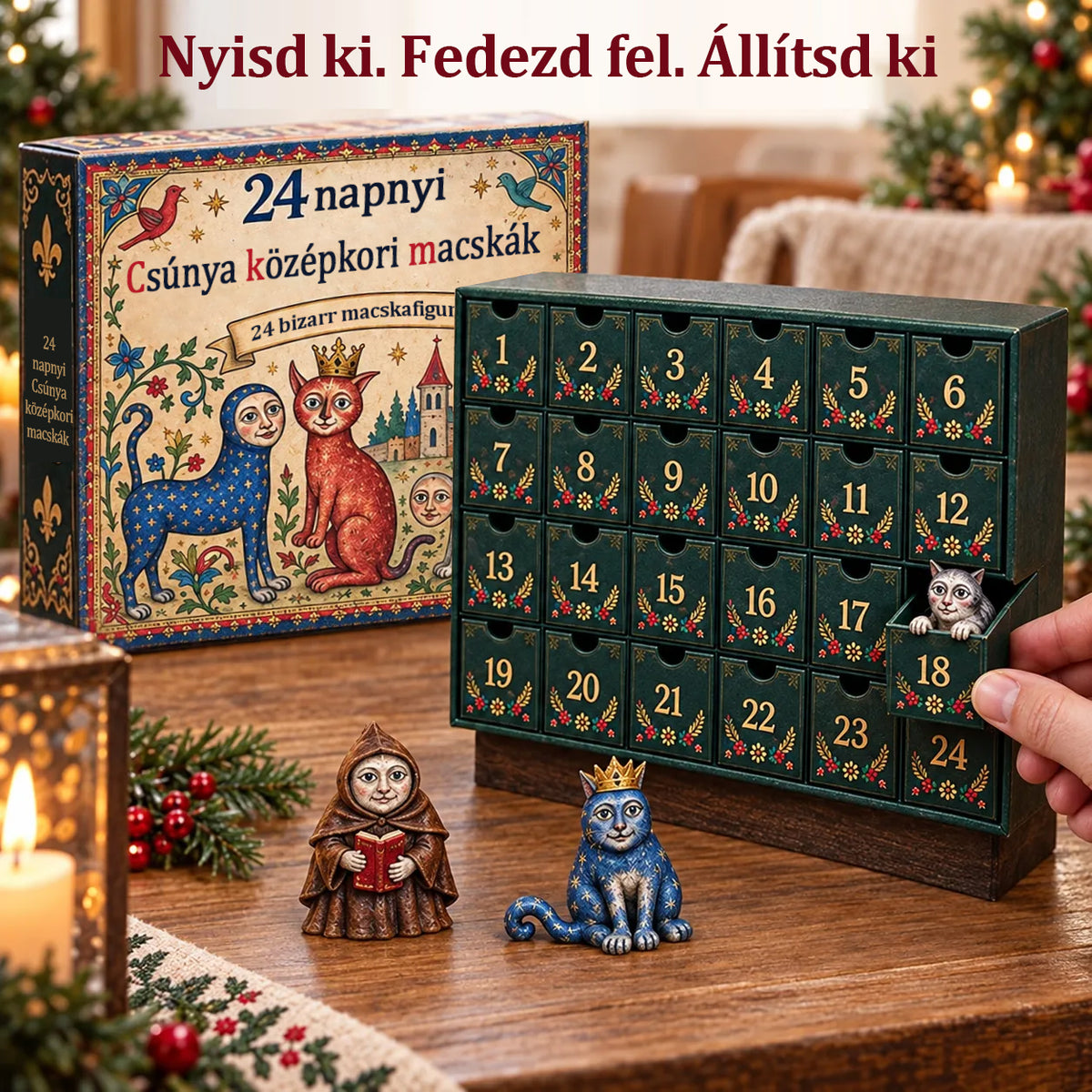🐱🏰 2026-os adventi kalendárium – 24 nap mókásan ronda középkori macskákkal