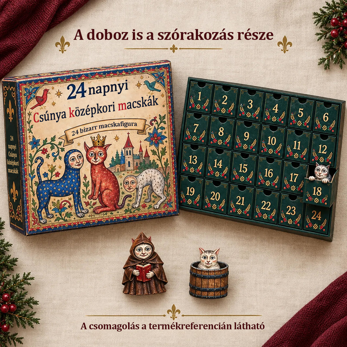 🐱🏰 2026-os adventi kalendárium – 24 nap mókásan ronda középkori macskákkal