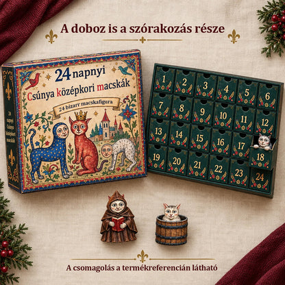 🐱🏰 2026-os adventi kalendárium – 24 nap mókásan ronda középkori macskákkal
