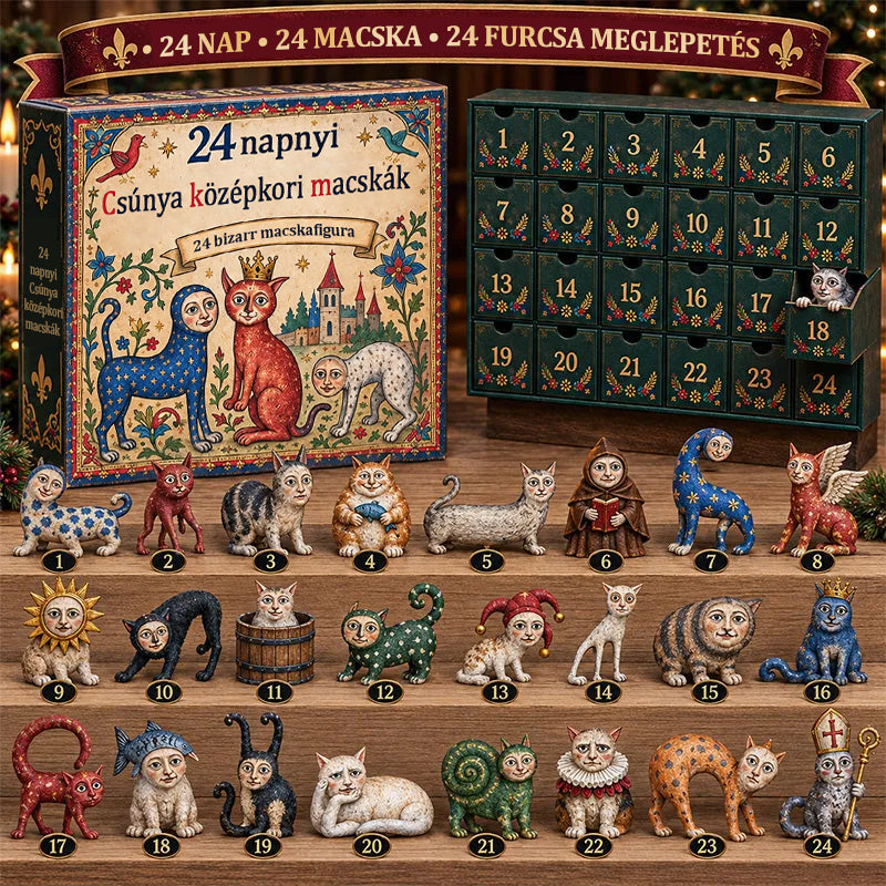 🐱🏰 2026-os adventi kalendárium – 24 nap mókásan ronda középkori macskákkal