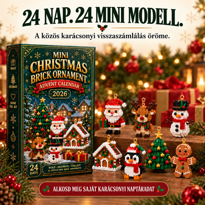 🎄 24 napos karácsonyi építőkockás adventi kalendárium – 24 egyedi, összeépíthető miniatűr karácsonyfadísszel