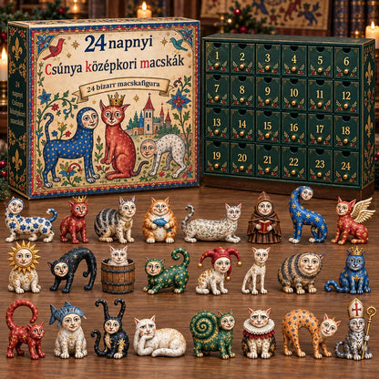 🐱🏰 2026-os adventi kalendárium – 24 nap mókásan ronda középkori macskákkal