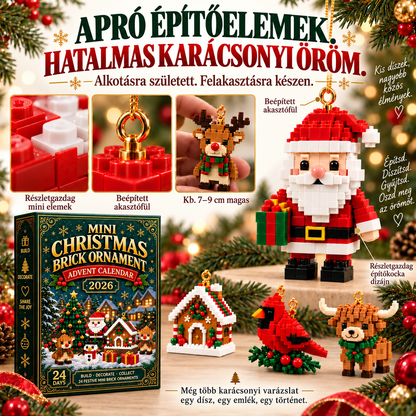🎄 24 napos karácsonyi építőkockás adventi kalendárium – 24 egyedi, összeépíthető miniatűr karácsonyfadísszel