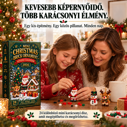 🎄 24 napos karácsonyi építőkockás adventi kalendárium – 24 egyedi, összeépíthető miniatűr karácsonyfadísszel