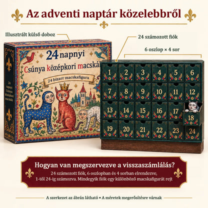 🐱🏰 2026-os adventi kalendárium – 24 nap mókásan ronda középkori macskákkal