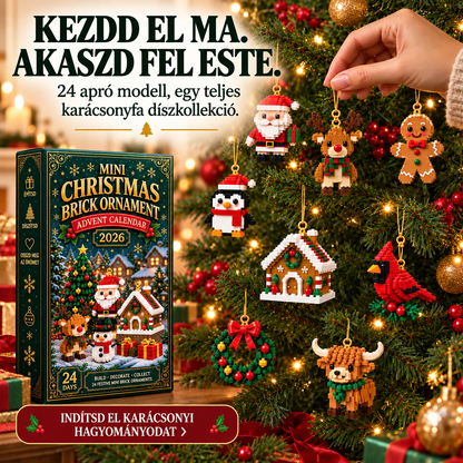 🎄 24 napos karácsonyi építőkockás adventi kalendárium – 24 egyedi, összeépíthető miniatűr karácsonyfadísszel