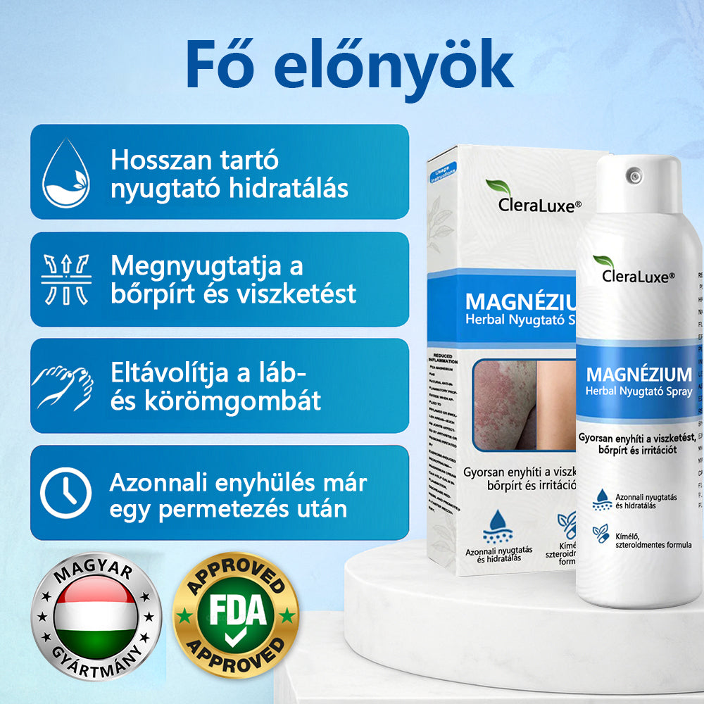 🏆CleraNature® Magnéziumos Spray – Gyors Enyhülés Viszkető, Vörös és Érzékeny Bőrre (Még Intim Területeken is)🏆