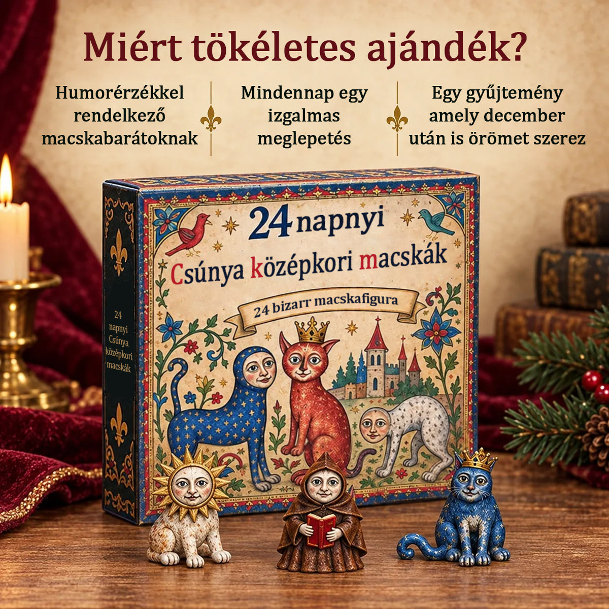 🐱🏰 2026-os adventi kalendárium – 24 nap mókásan ronda középkori macskákkal