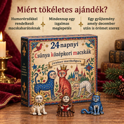 🐱🏰 2026-os adventi kalendárium – 24 nap mókásan ronda középkori macskákkal