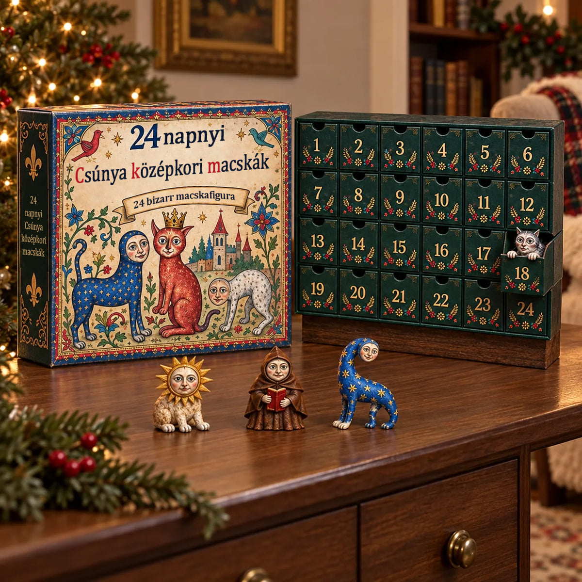 🐱🏰 2026-os adventi kalendárium – 24 nap mókásan ronda középkori macskákkal