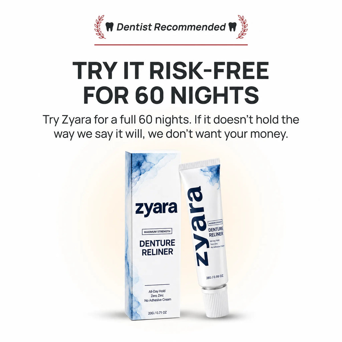 Zyara ™ | Stop Denture Slipping 100% — All-Day Secure Hold